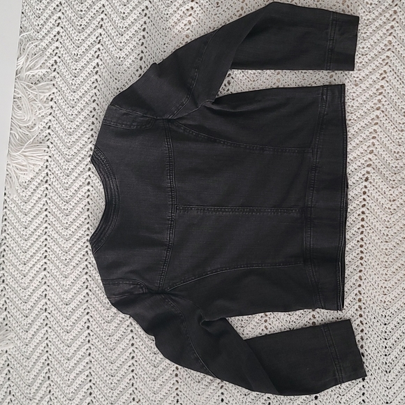 Faded black gray denim jacket with sequins and ribbon detail size medium - Picture 5 of 9